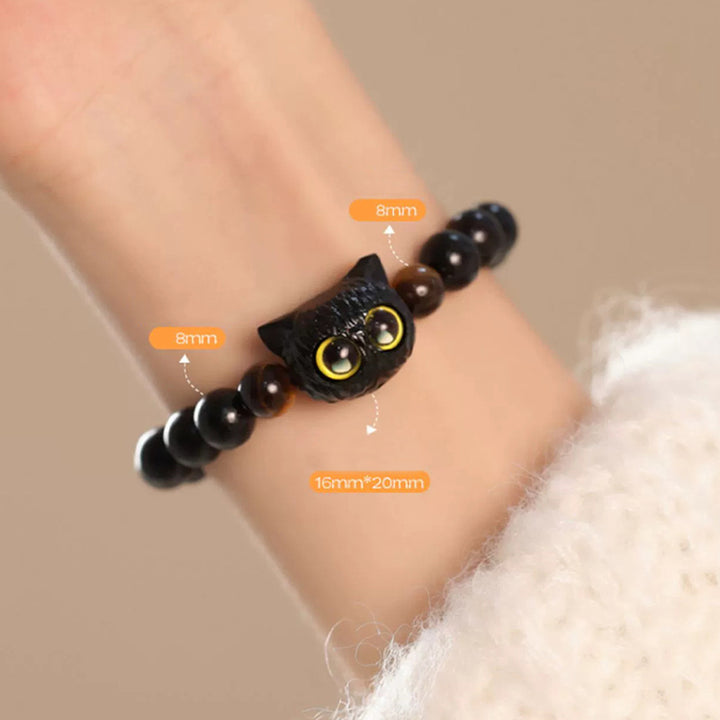 Buddha Stonesかわいい黒檀猫の頭の模様 平和のブレスレット - image 7