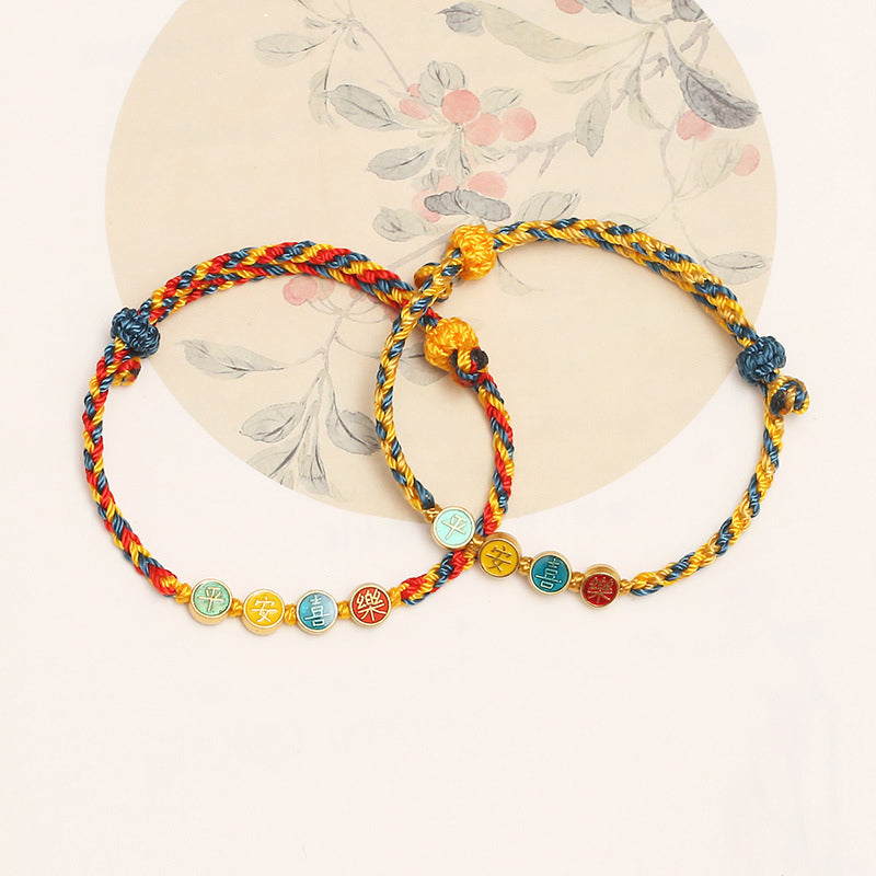Buddha Stones ハンドメイド 敦煌風 カラフル糸 平和・喜びの守護 編み紐ブレスレット 開運 幸運 パワーストーン ブレスレット