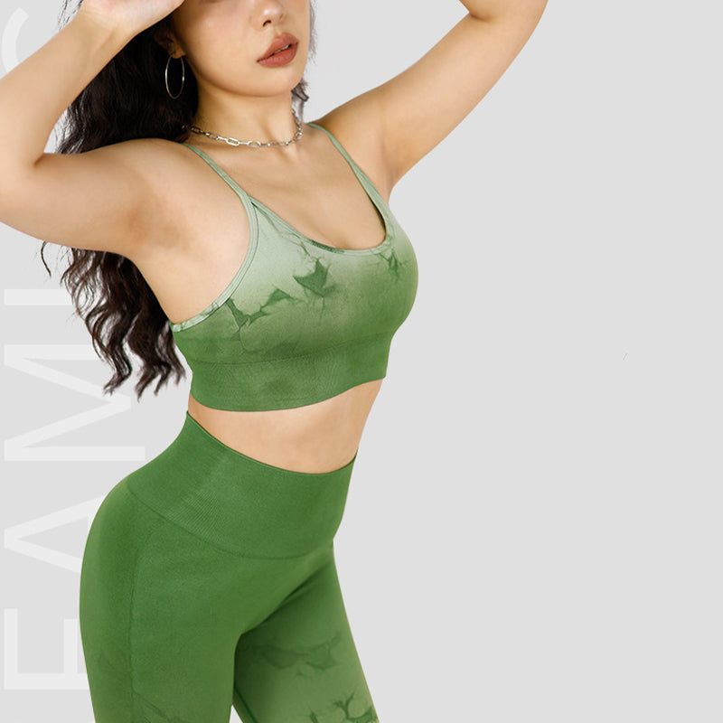 Buddha Stones 2点セット シンプル タイダイプリント クロップタンクトップ ハイウエストパンツ スポーツ ジムウェア レディース ヨガセット - image 6