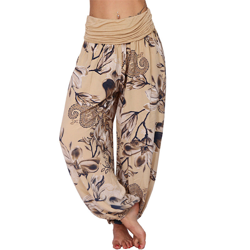 Buddha Stonesと花の葉柄のゆったりハーレムパンツ レディース ヨガパンツ - カーキ - US20、 UK/AU24、 EU52 (5XL) - image 7