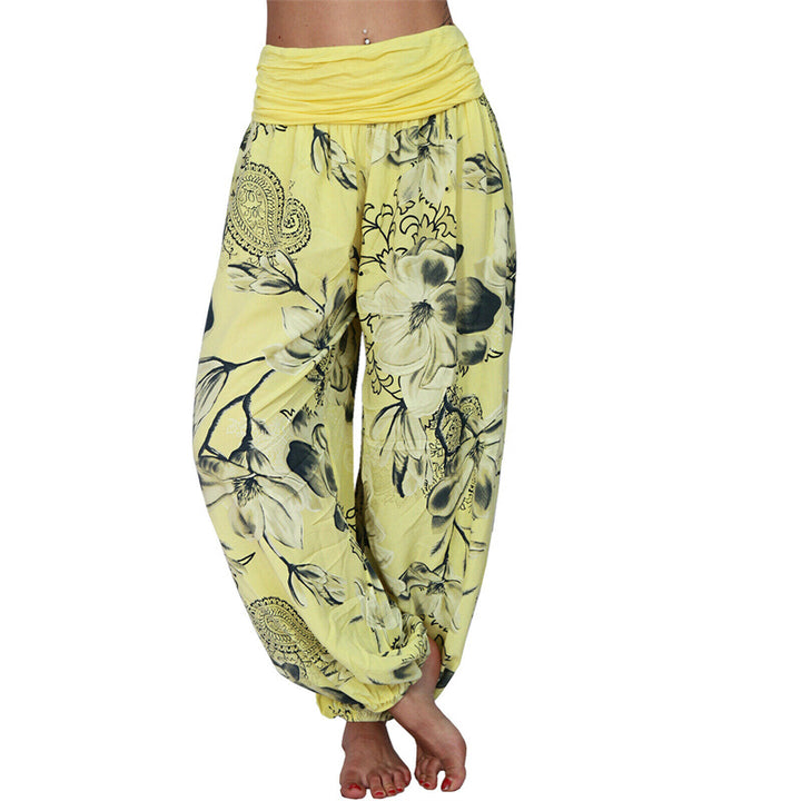 Buddha Stonesと花の葉柄のゆったりハーレムパンツ レディース ヨガパンツ - 黄色 - US20、 UK/AU24、 EU52 (5XL) - image 10