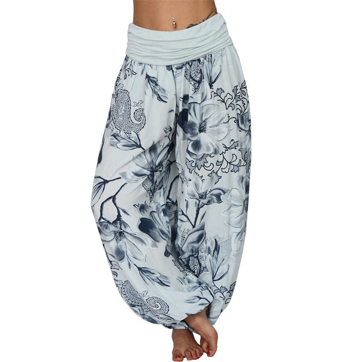 Buddha Stonesと花の葉柄のゆったりハーレムパンツ レディース ヨガパンツ - 水色 - US20、 UK/AU24、 EU52 (5XL) - image 19