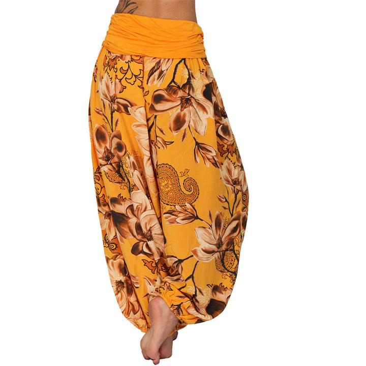 Buddha Stonesと花の葉柄のゆったりハーレムパンツ レディース ヨガパンツ - image 36