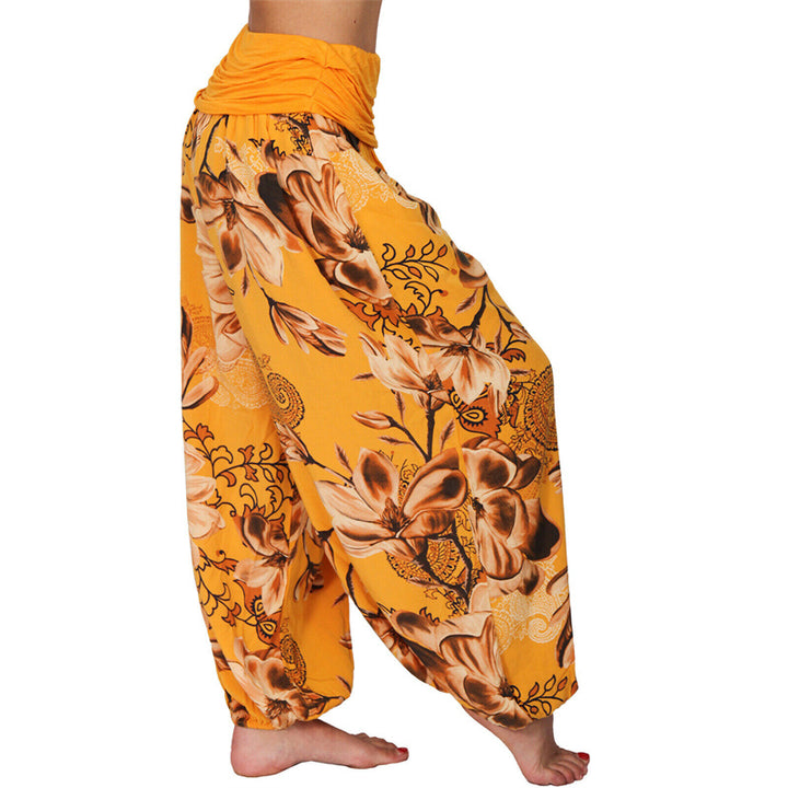Buddha Stonesと花の葉柄のゆったりハーレムパンツ レディース ヨガパンツ - image 35
