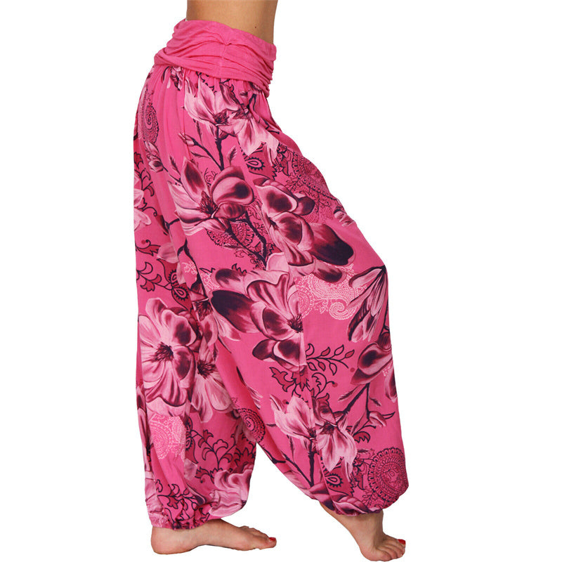 Buddha Stonesと花の葉柄のゆったりハーレムパンツ レディース ヨガパンツ - image 1