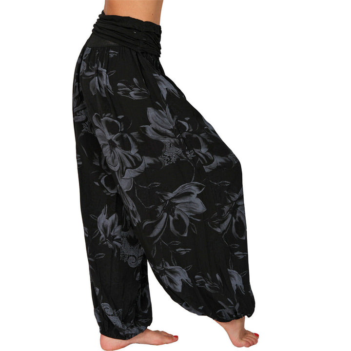 Buddha Stonesと花の葉柄のゆったりハーレムパンツ レディース ヨガパンツ - image 14