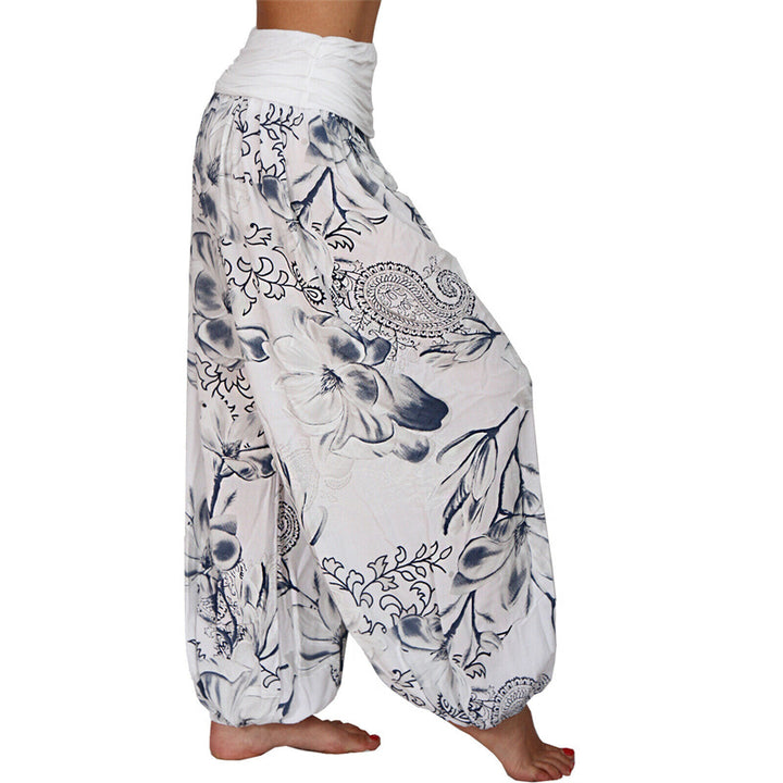 Buddha Stonesと花の葉柄のゆったりハーレムパンツ レディース ヨガパンツ - image 5