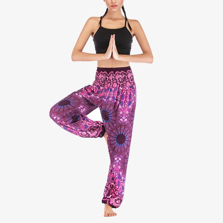 Buddha Stones幾何学模様曼荼羅柄ゆったりハーレムパンツハイウエストレディースヨガパンツ - image 40