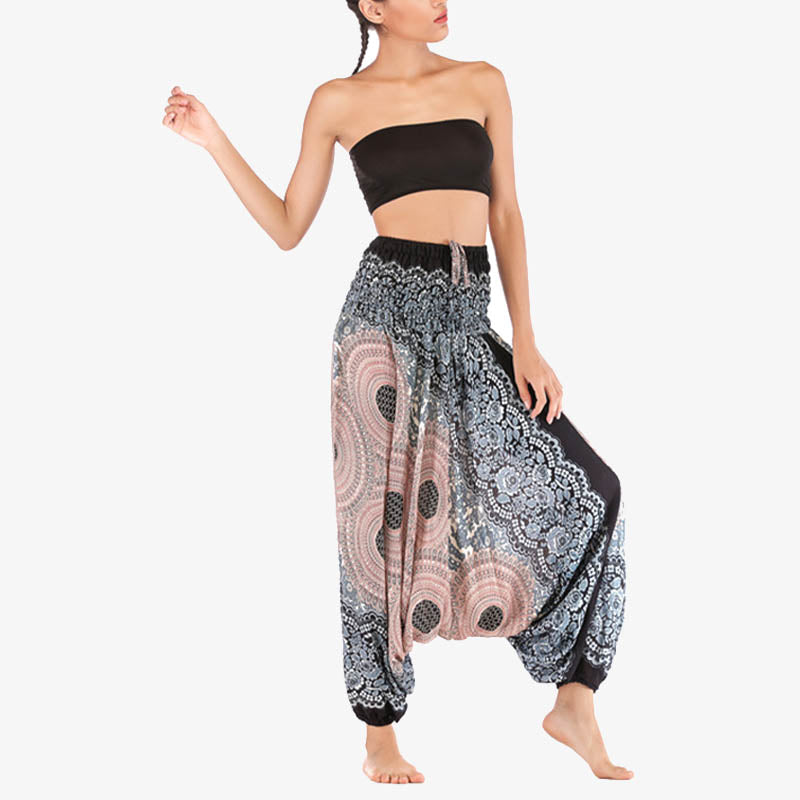 Buddha Stones2スタイル着用ラウンド幾何学模様ルーズスモックハーレムパンツジャンプスーツハイウエストレディースヨガパンツ - image 33