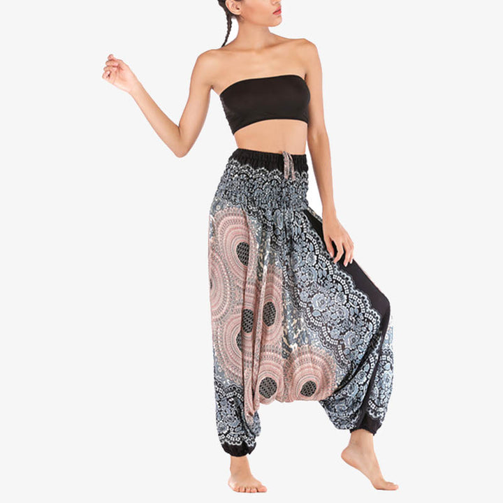 Buddha Stones2スタイル着用ラウンド幾何学模様ルーズスモックハーレムパンツジャンプスーツハイウエストレディースヨガパンツ - image 33