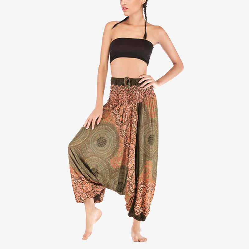 Buddha Stones2スタイル着用ラウンド幾何学模様ルーズスモックハーレムパンツジャンプスーツハイウエストレディースヨガパンツ - image 40