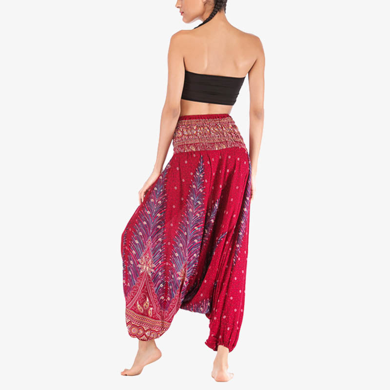 Buddha Stones2スタイル羽根飾り幾何学模様ゆったりスモックパンツジャンプスーツレディースヨガパンツ - image 5