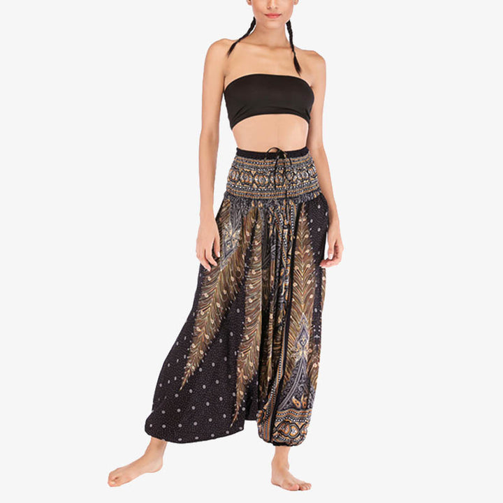 Buddha Stones2スタイル羽根飾り幾何学模様ゆったりスモックパンツジャンプスーツレディースヨガパンツ - image 23