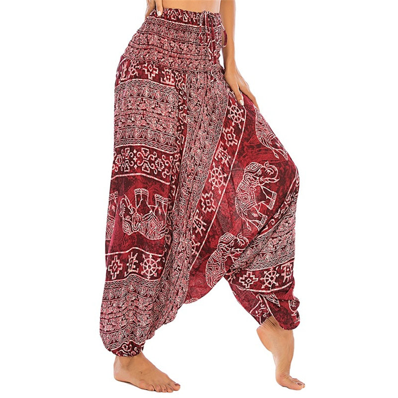 Buddha Stones2スタイルウェア エレファント柄 ゆったりスモック ハーレムパンツ ジャンプスーツ レディース ヨガパンツ - レッド・エレファント - US2-12、 UK/AU6-16、 EU34-44 (F) - image 0