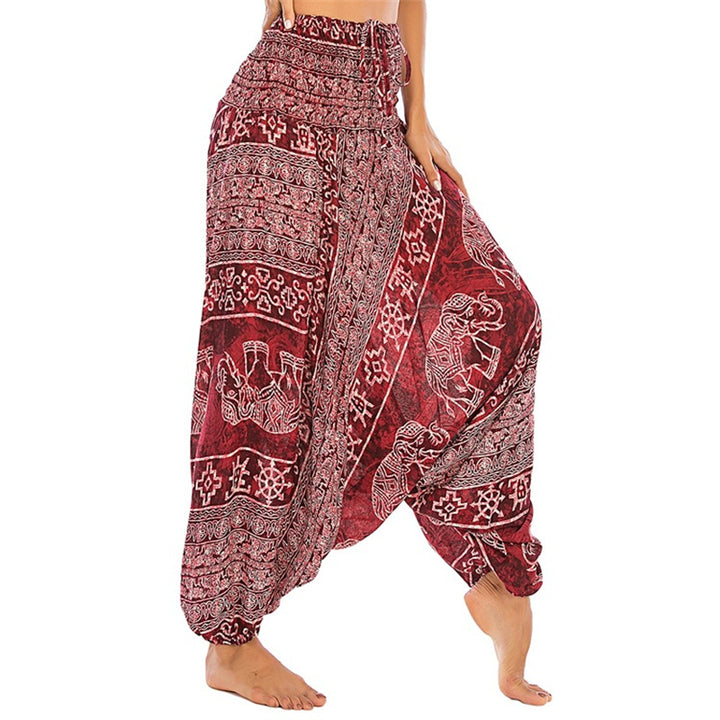 Buddha Stones2スタイルウェア エレファント柄 ゆったりスモック ハーレムパンツ ジャンプスーツ レディース ヨガパンツ - レッド・エレファント - US2-12、 UK/AU6-16、 EU34-44 (F) - image 0