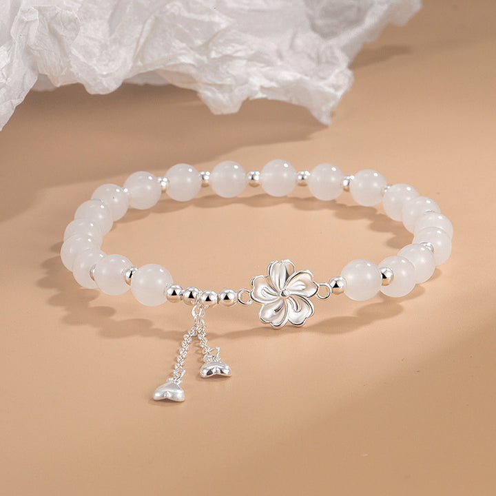 Buddha Stones白翡翠 桃の花びら 花 幸運 ブレスレット