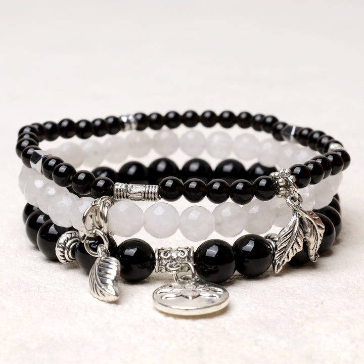 Buddha Stones3個入り 天然水晶ビーズ ヒーリングエネルギー ロータスブレスレット - ブラックオブシディアン - image 8