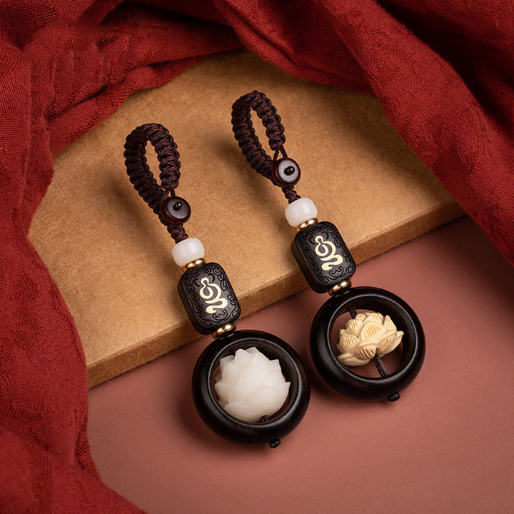 Buddha Stones黒檀 菩提樹 蓮 悟り キーチェーン 装飾