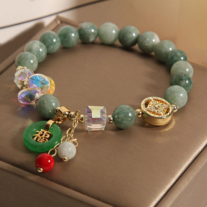 Buddha Stones ストロベリークォーツ＆翡翠 福チャーム付き ヒーリングブレスレット
