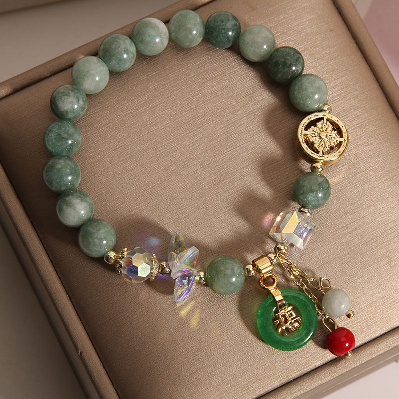 Buddha Stones ストロベリークォーツ＆翡翠 福チャーム付き ヒーリングブレスレット