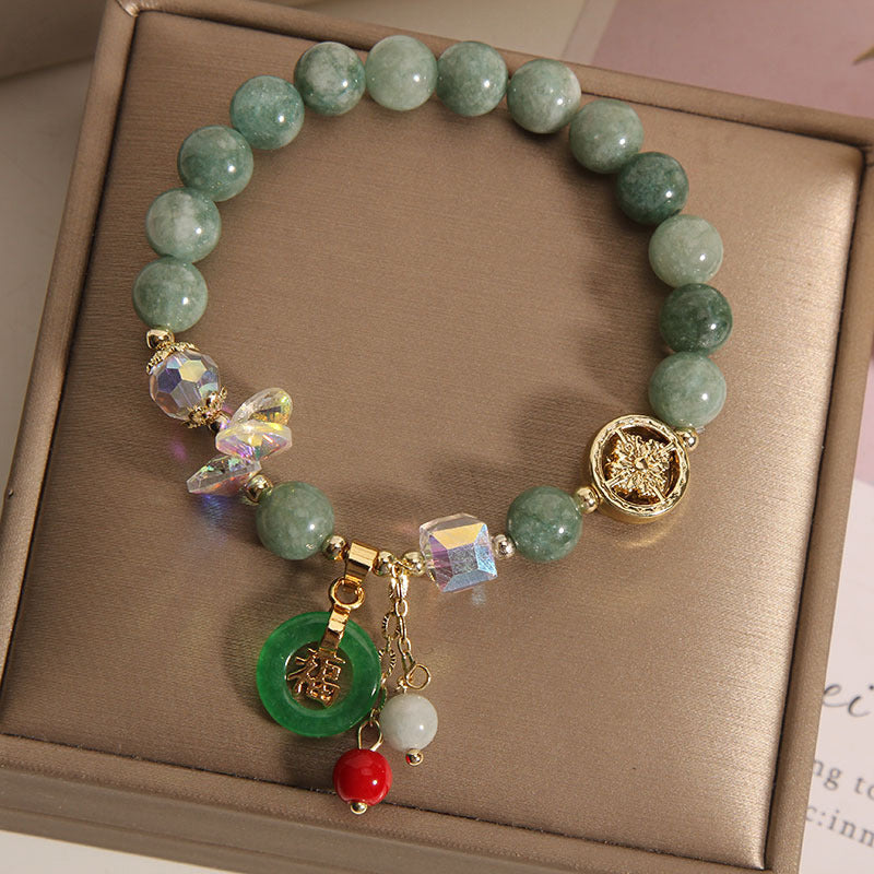 Buddha Stones ストロベリークォーツ＆翡翠 福チャーム付き ヒーリングブレスレット