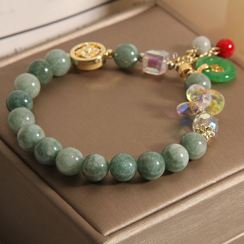 Buddha Stones ストロベリークォーツ＆翡翠 福チャーム付き ヒーリングブレスレット
