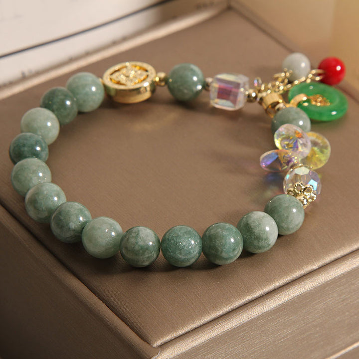 Buddha Stones ストロベリークォーツ＆翡翠 福チャーム付き ヒーリングブレスレット