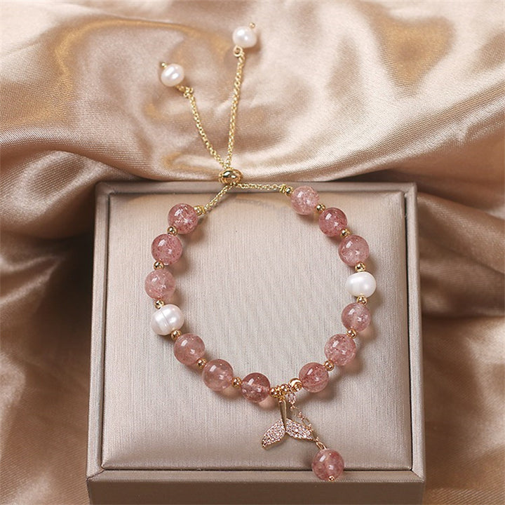 Buddha Stonesストロベリークォーツ ルチルクォーツ フィッシュテールチャーム ヒーリングブレスレット