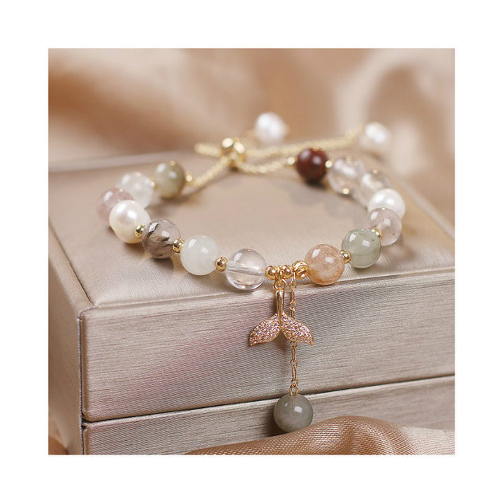Buddha Stonesストロベリークォーツ ルチルクォーツ フィッシュテールチャーム ヒーリングブレスレット