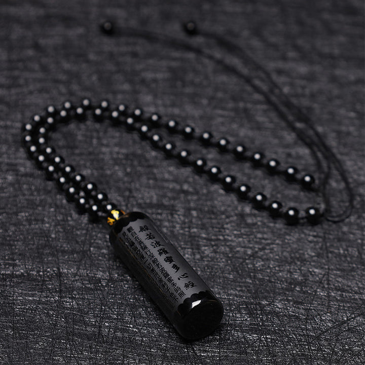 Buddha Stones天然黒曜石 般若心経浄化ネックレスペンダント