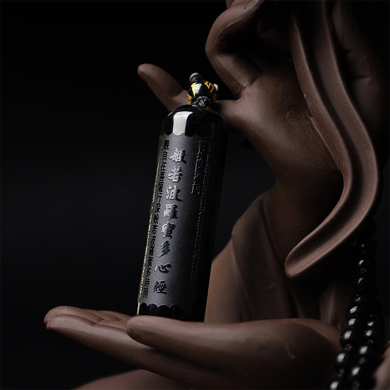 Buddha Stones天然黒曜石 般若心経浄化ネックレスペンダント