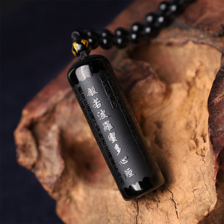 Buddha Stones天然黒曜石 般若心経浄化ネックレスペンダント