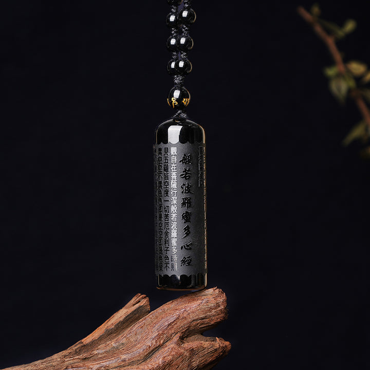Buddha Stones天然黒曜石 般若心経浄化ネックレスペンダント