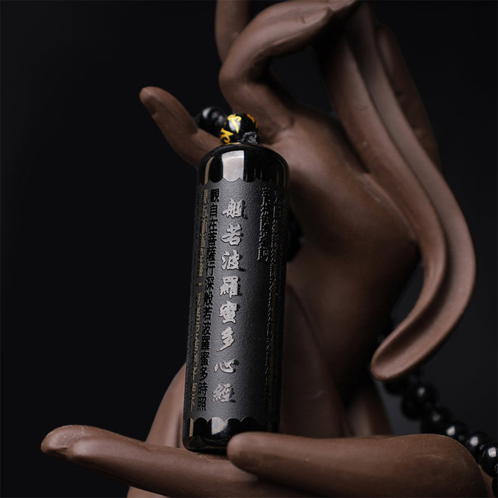 Buddha Stones天然黒曜石 般若心経浄化ネックレスペンダント