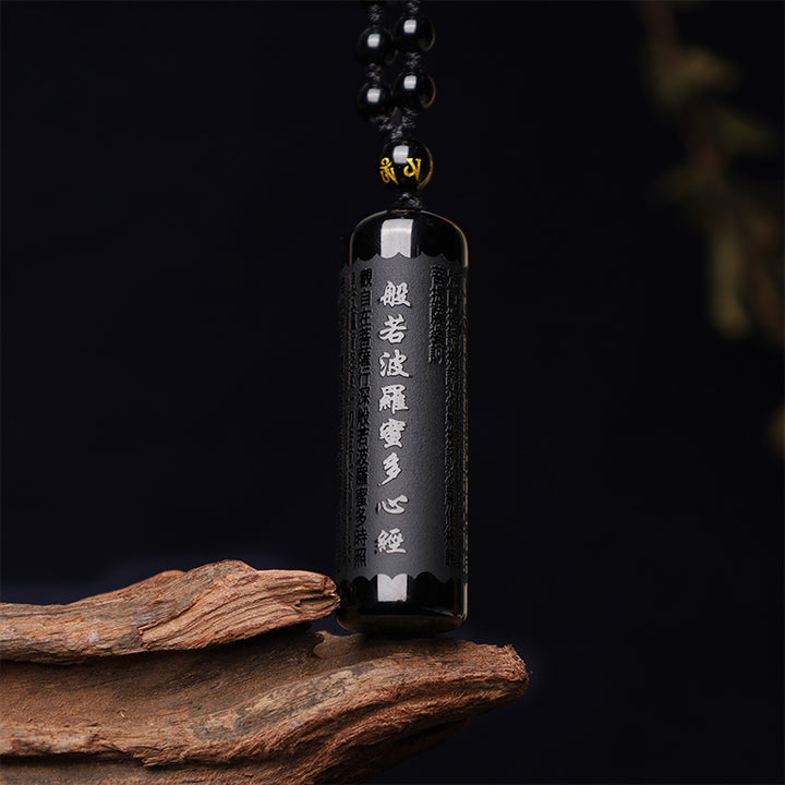 Buddha Stones天然黒曜石 般若心経浄化ネックレスペンダント