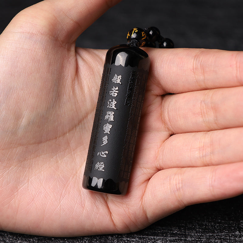 Buddha Stones天然黒曜石 般若心経浄化ネックレスペンダント