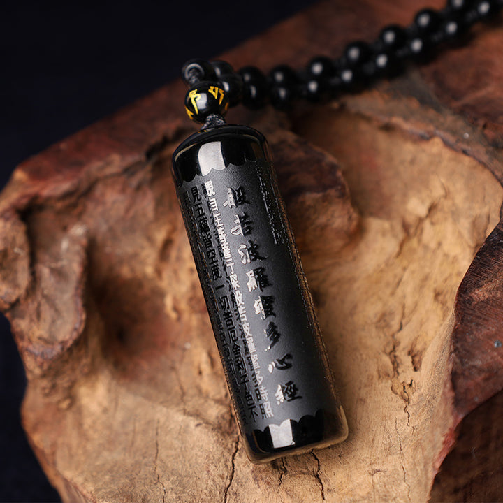 Buddha Stones天然黒曜石 般若心経浄化ネックレスペンダント