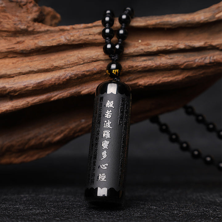 Buddha Stones天然黒曜石 般若心経浄化ネックレスペンダント
