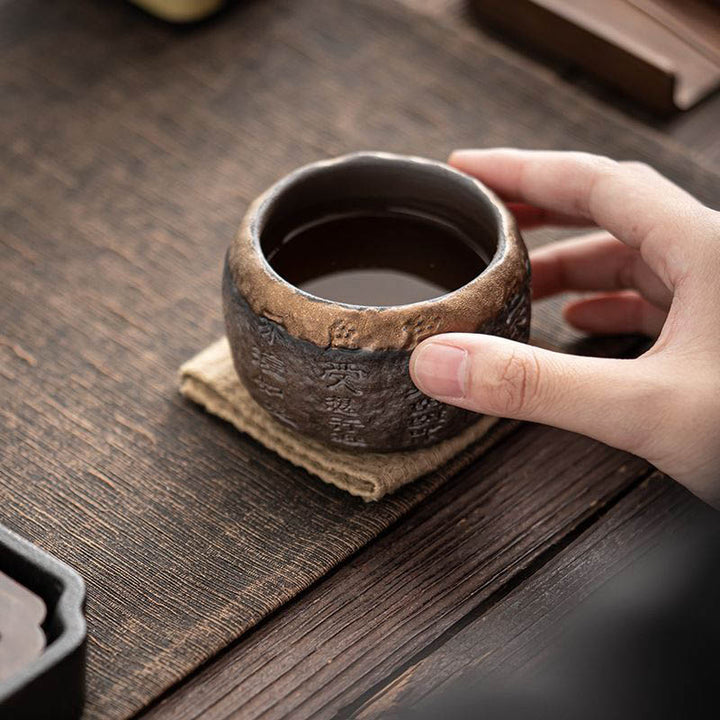 Buddha Stones般若心経彫刻入り陶器ティーカップ カンフーティーカップ 130ml