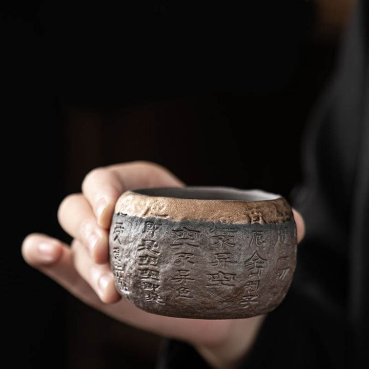 Buddha Stones般若心経彫刻入り陶器ティーカップ カンフーティーカップ 130ml