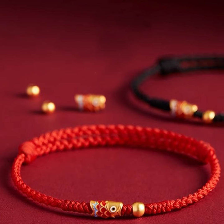 Buddha Stones925 スターリングシルバー ハンドメイド 鯉 富と成功 編み込み ロープ ブレスレット