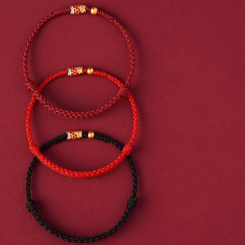 Buddha Stones925 スターリングシルバー ハンドメイド 鯉 富と成功 編み込み ロープ ブレスレット
