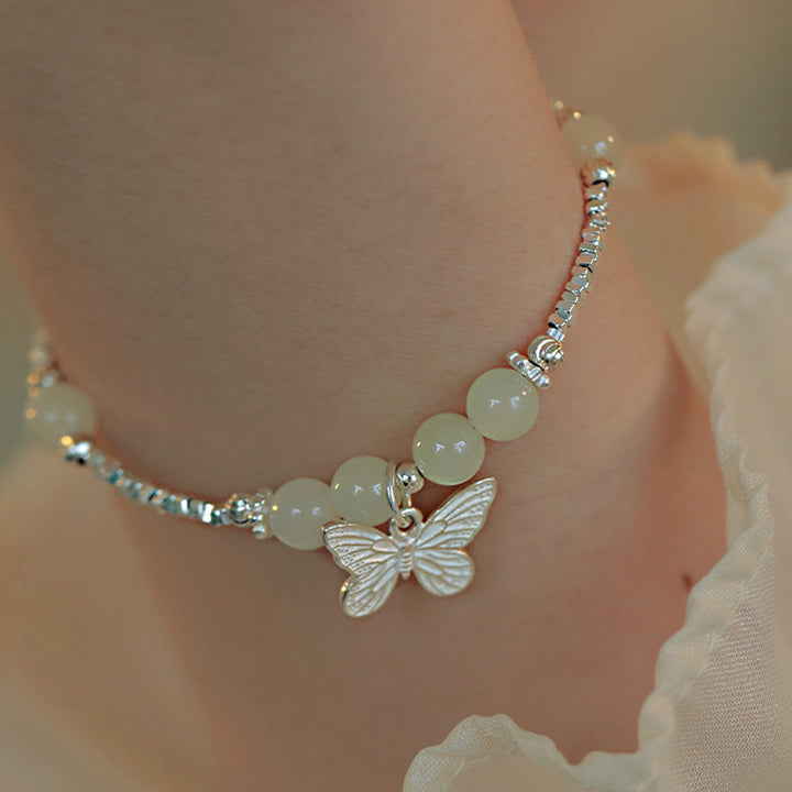 Buddha Stones 925スターリングシルバー 天然和田翡翠 幸運の蝶チャームブレスレット - image 3