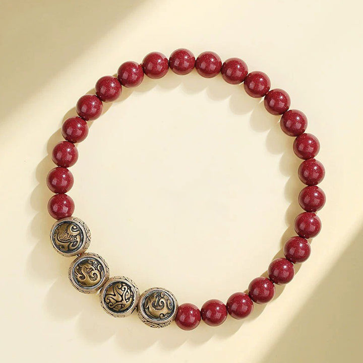 Buddha Stones925 スターリングシルバー 天然辰砂 四獣の祝福ブレスレット