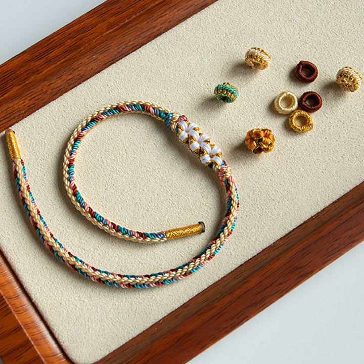 Buddha Stones 手作り 敦煌風 桃花模様 編み紐ブレスレット 開運 幸運 パワーストーン ブレスレット