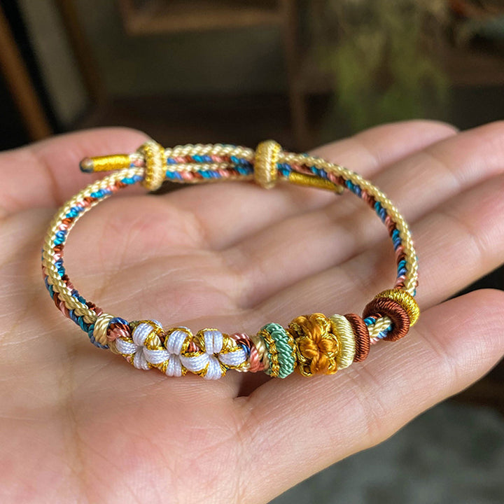 Buddha Stones 手作り 敦煌風 桃花模様 編み紐ブレスレット 開運 幸運 パワーストーン ブレスレット