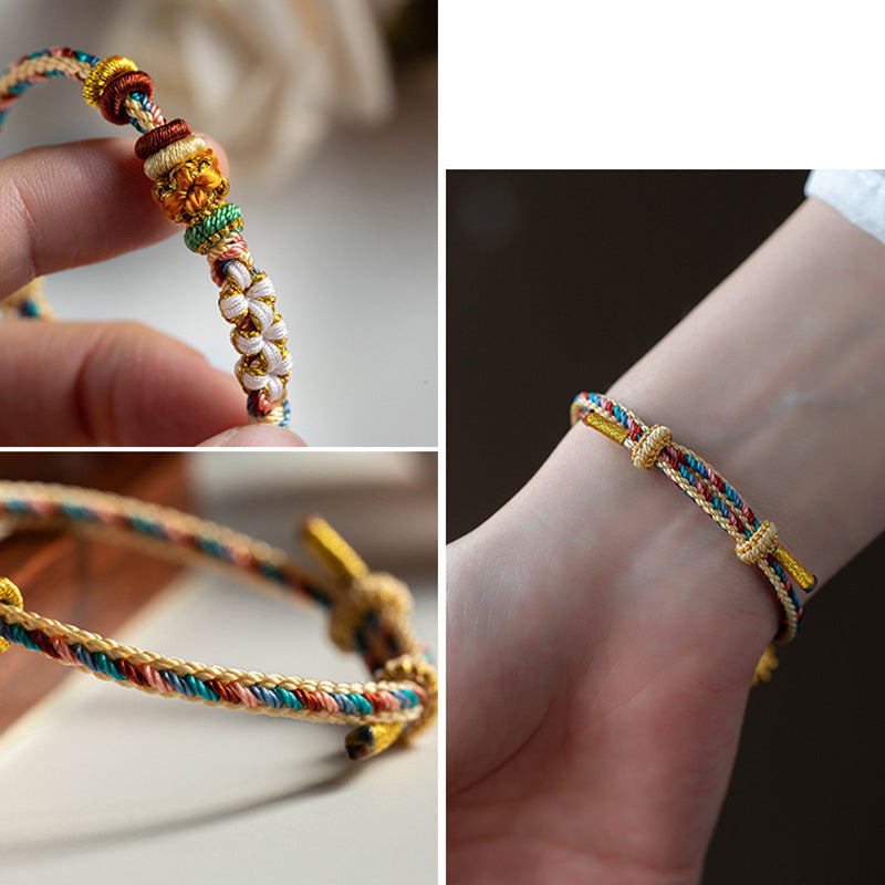 Buddha Stones 手作り 敦煌風 桃花模様 編み紐ブレスレット 開運 幸運 パワーストーン ブレスレット