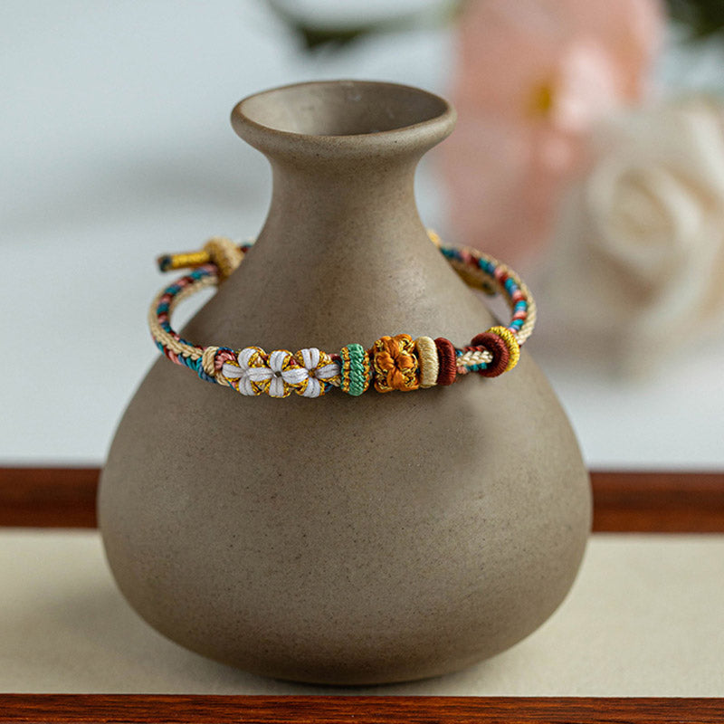 Buddha Stones 手作り 敦煌風 桃花模様 編み紐ブレスレット 開運 幸運 パワーストーン ブレスレット