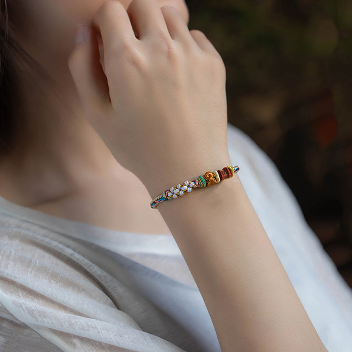Buddha Stones 手作り 敦煌風 桃花模様 編み紐ブレスレット 開運 幸運 パワーストーン ブレスレット