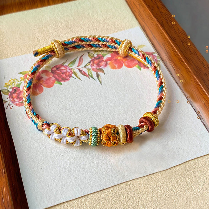 Buddha Stones 手作り 敦煌風 桃花模様 編み紐ブレスレット 開運 幸運 パワーストーン ブレスレット